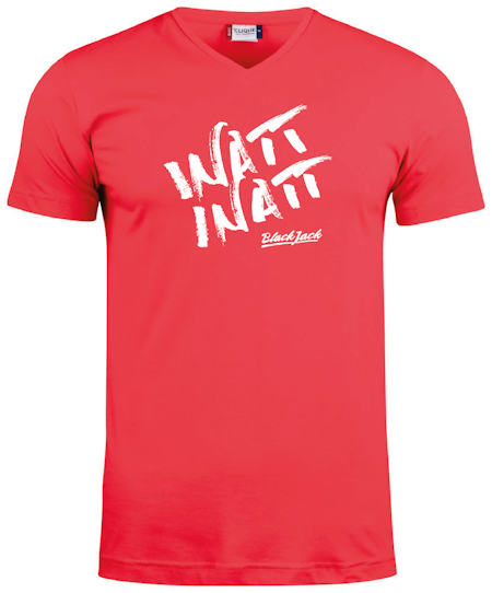 Röd V-hals T-shirt "Black Jack Inatt, Inatt"
