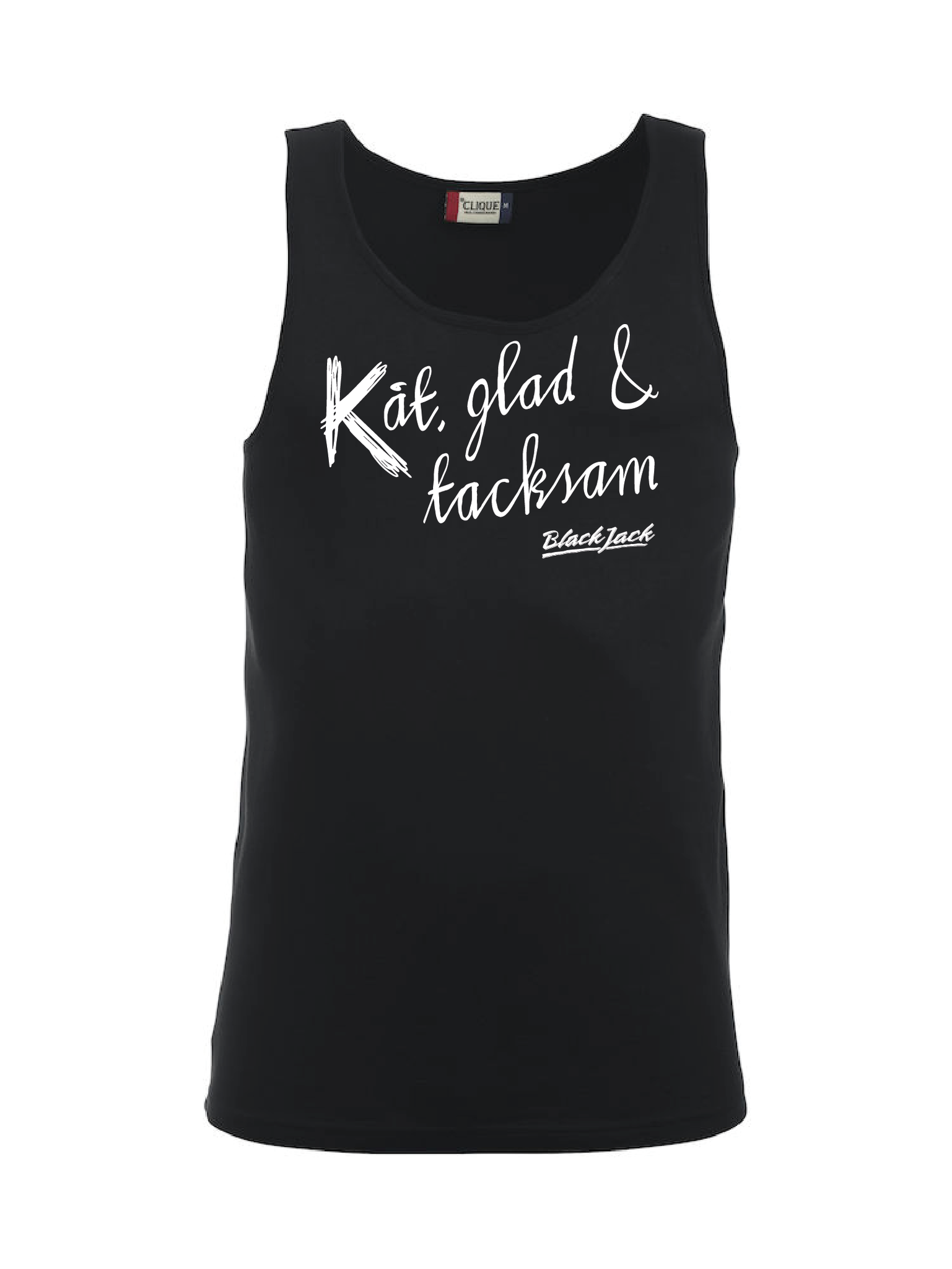 Svart Tank Top "Black Jack Kåt, glad & tacksam"