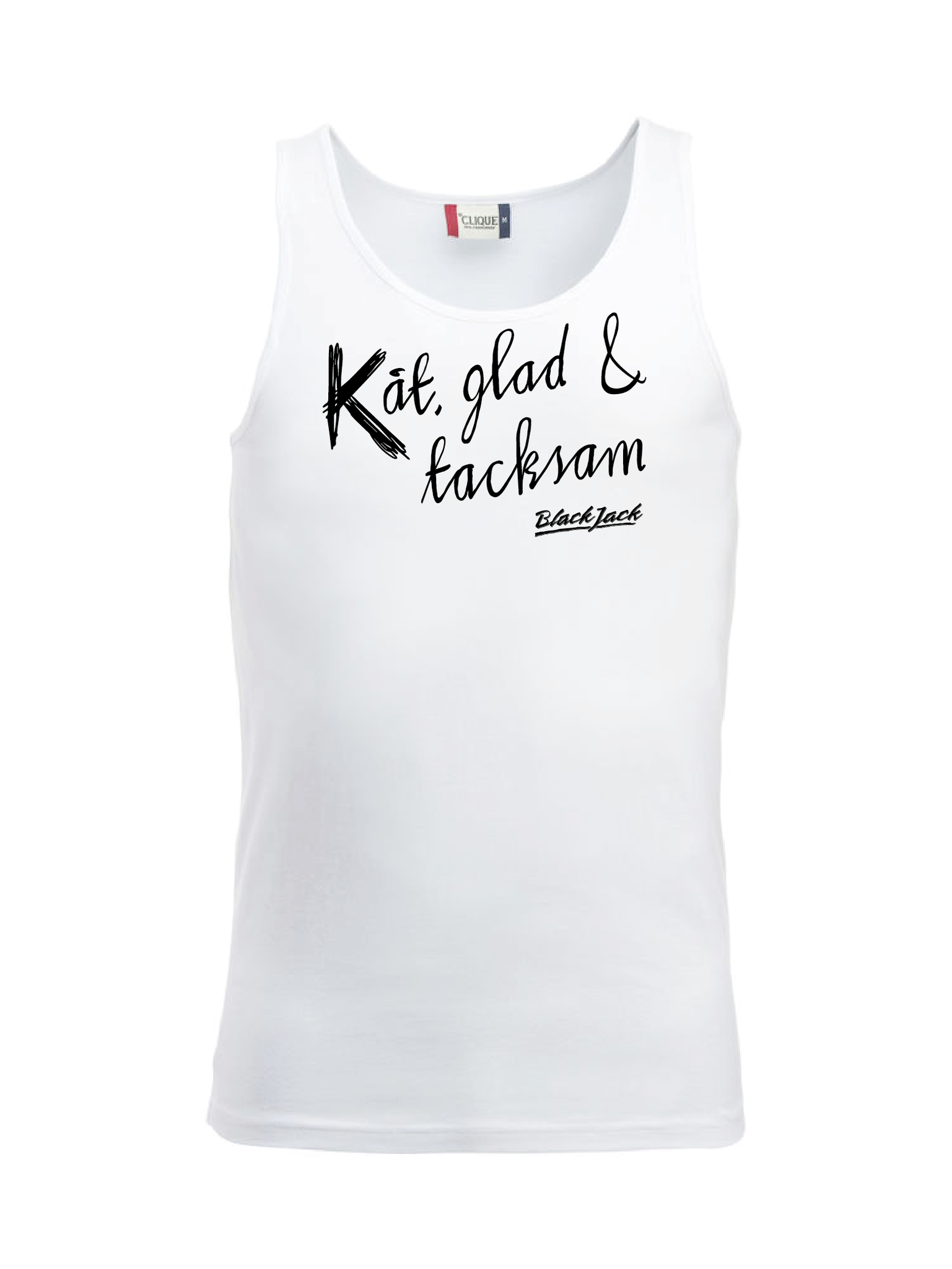 Vit Tank Top "Black Jack Kåt, glad & tacksam"