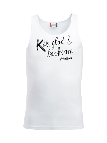 Vit Tank Top "Black Jack Kåt, glad & tacksam"