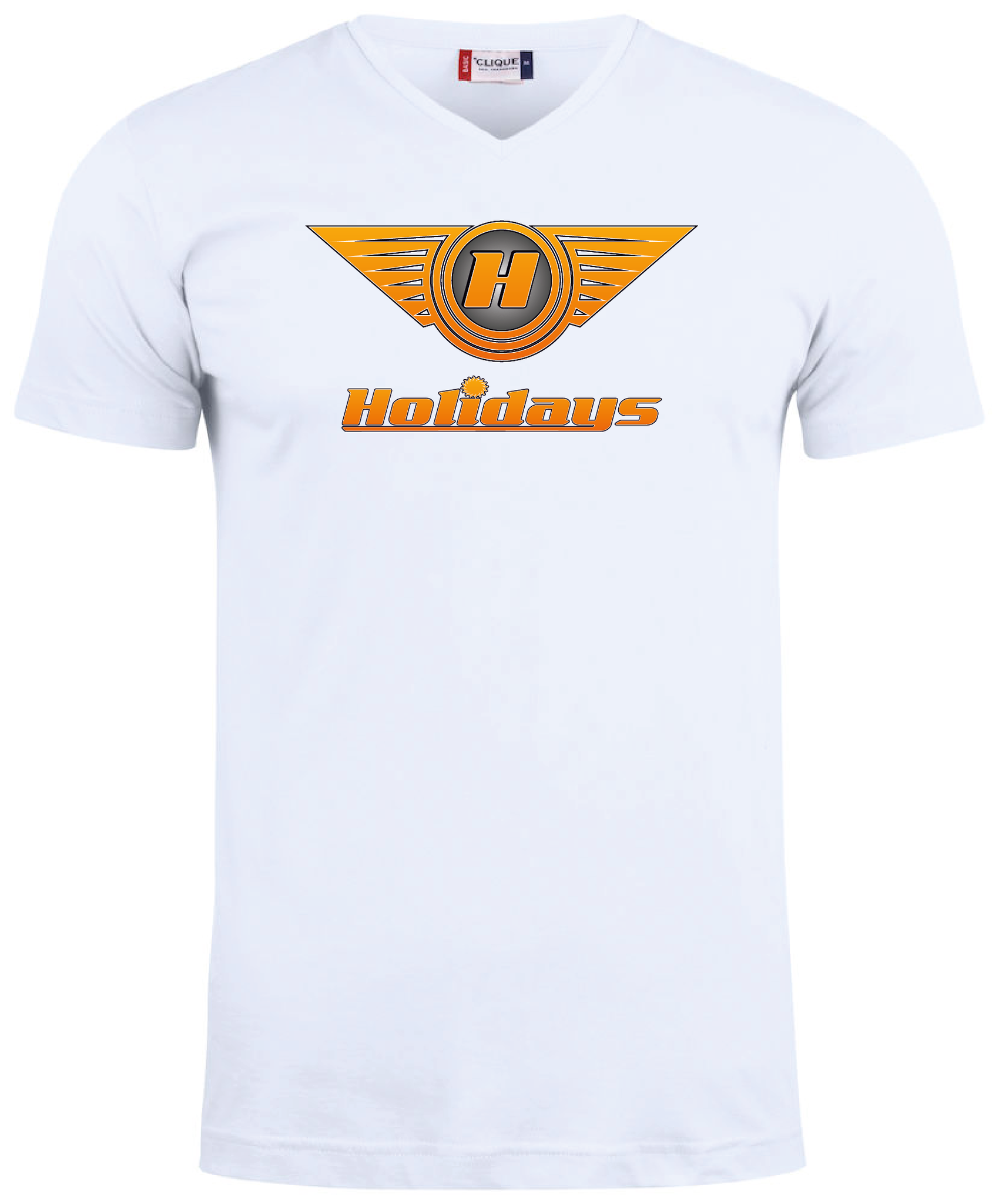Vit V-hals T-shirt "HOLIDAYS LOGO"