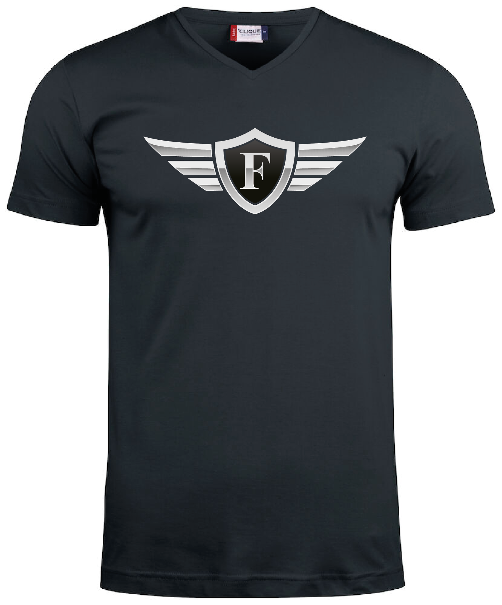 Svart V-hals T-shirt "FOXIE Wings"