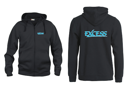 Svart HOODJACKA "EXCESS" turkos v.bröst & rygg