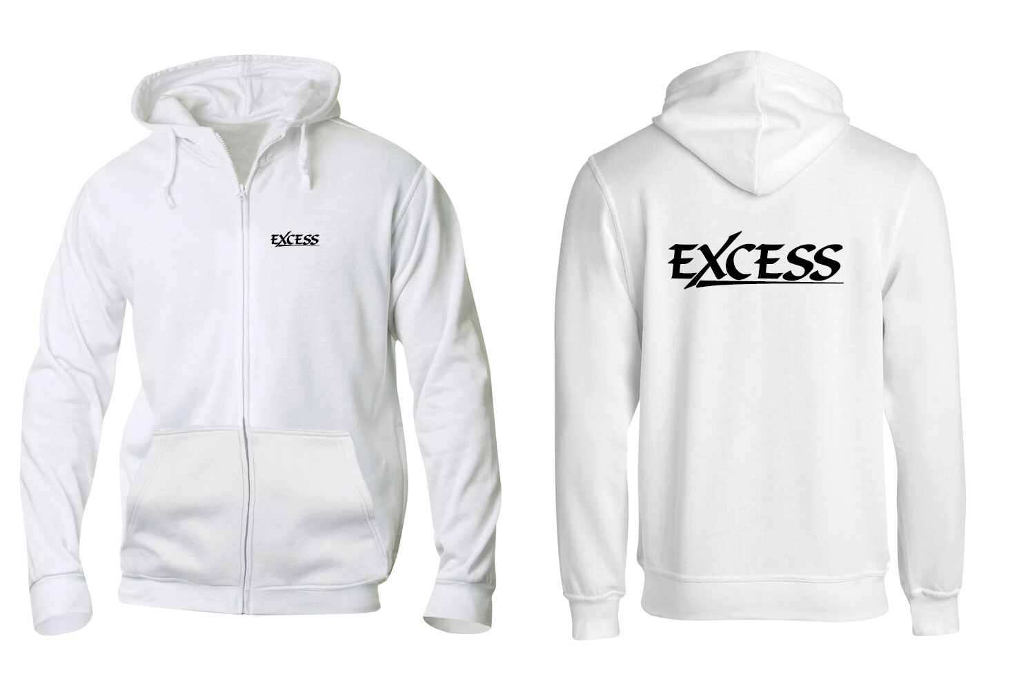 Vit HOODJACKA "EXCESS" svart v.bröst & rygg