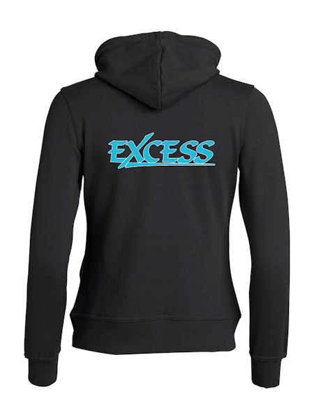 Svart Dam Hoodjacka "EXCESS" turkos rygg