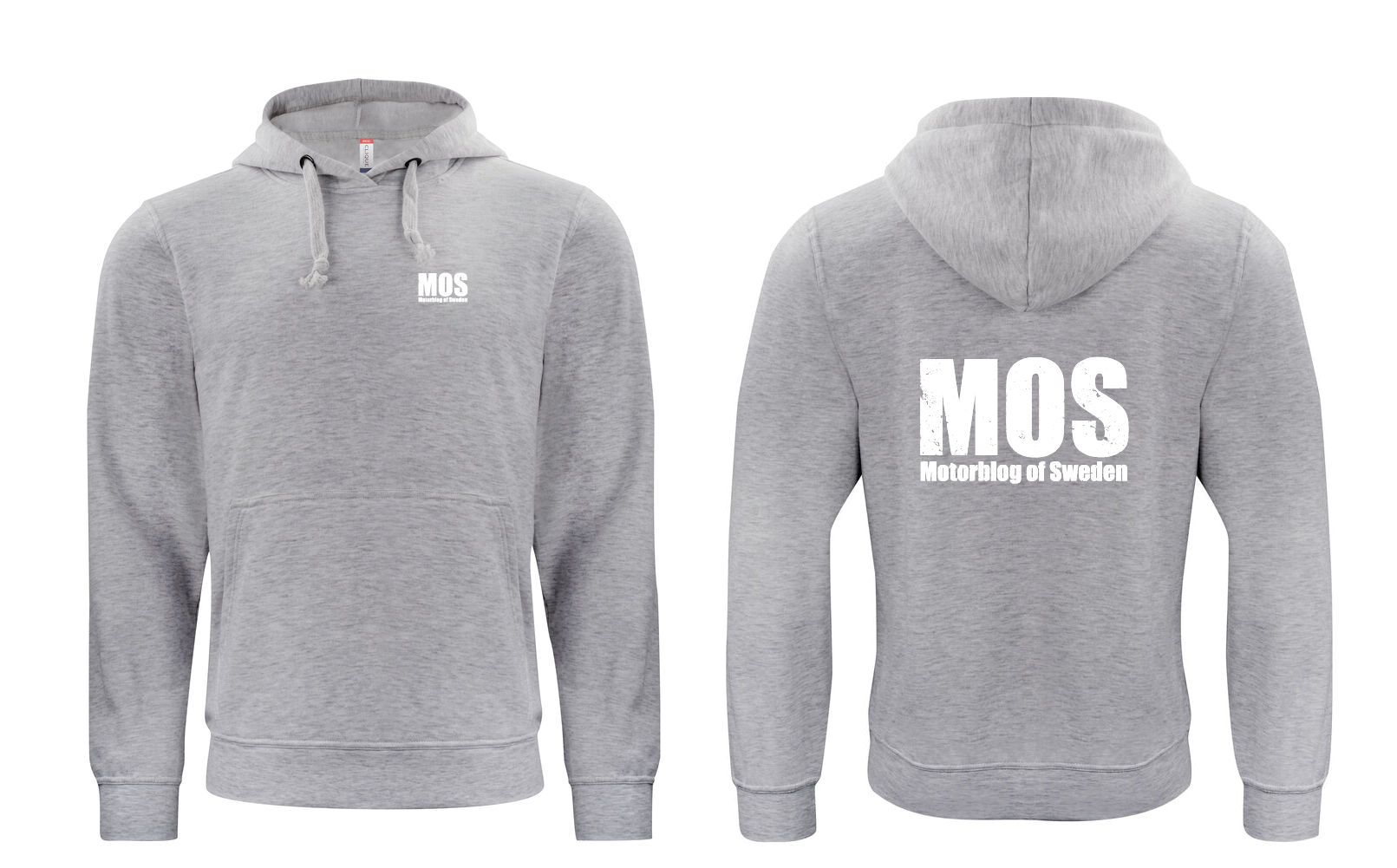 Grå HOODTRÖJA "MOS" litet fram & stort rygg