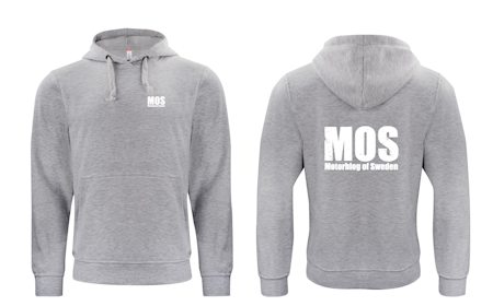Grå HOODTRÖJA "MOS" litet fram & stort rygg
