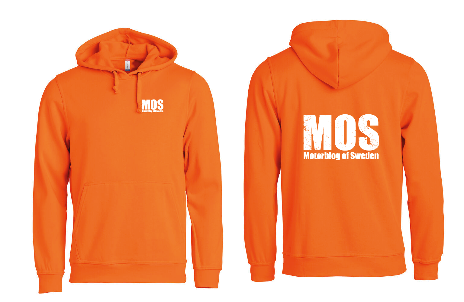 Orange HOODTRÖJA "MOS" litet fram & stort rygg