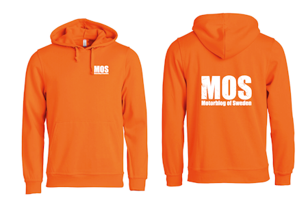 Orange HOODTRÖJA "MOS" litet fram & stort rygg