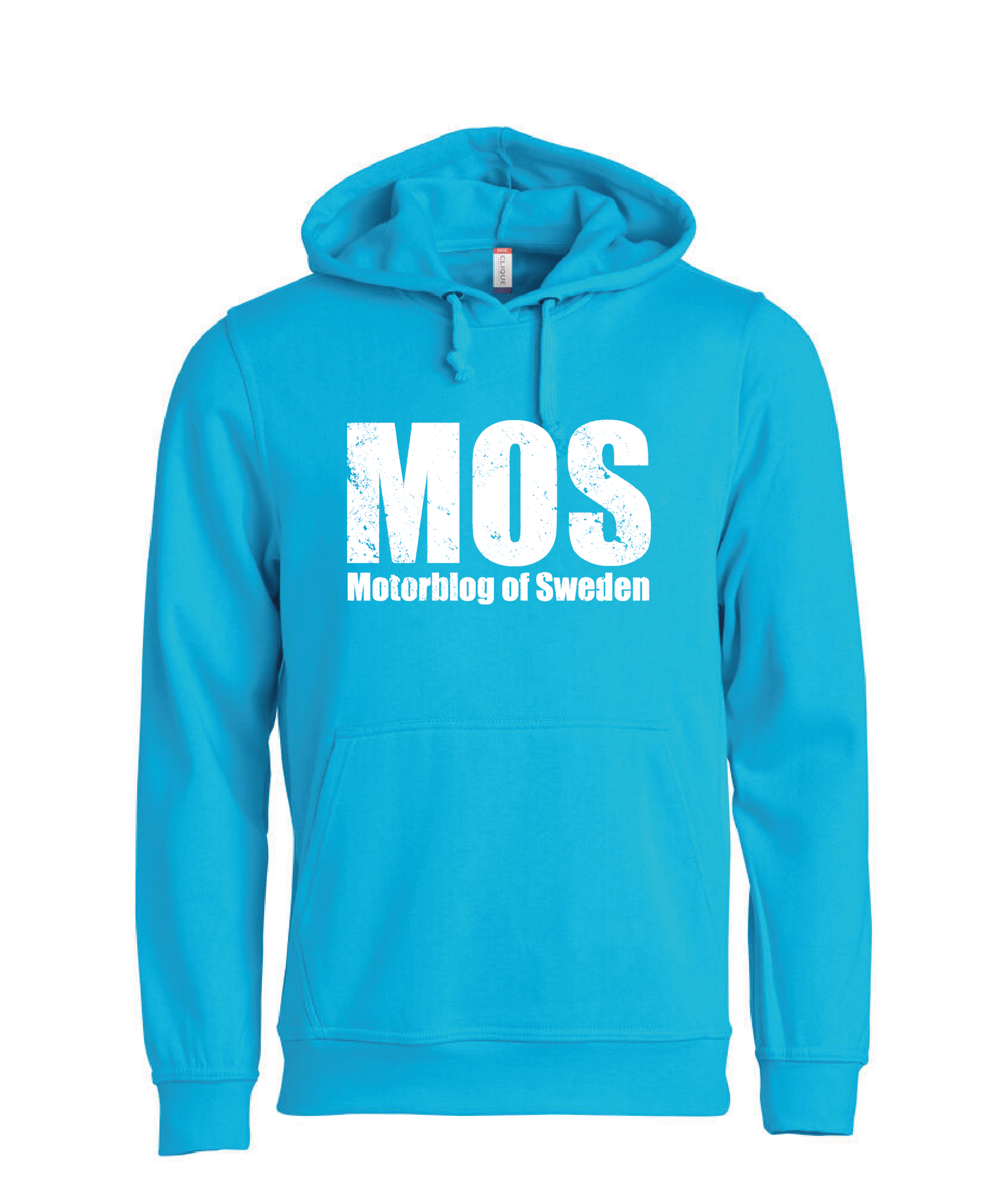 Turkos HOODTRÖJA "MOS" stor fram