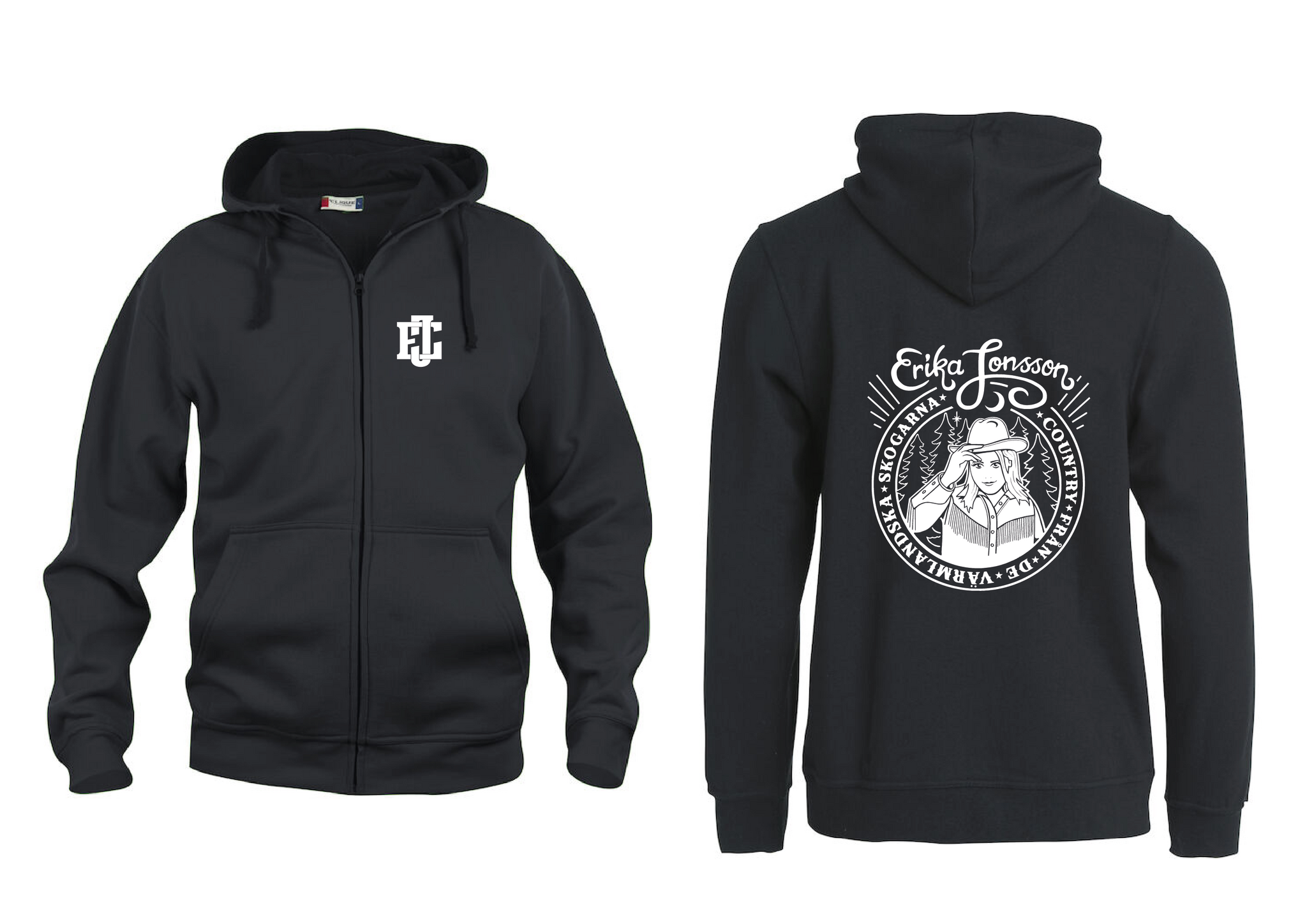 Svart HOODJACKA "Country" Fram & Rygg