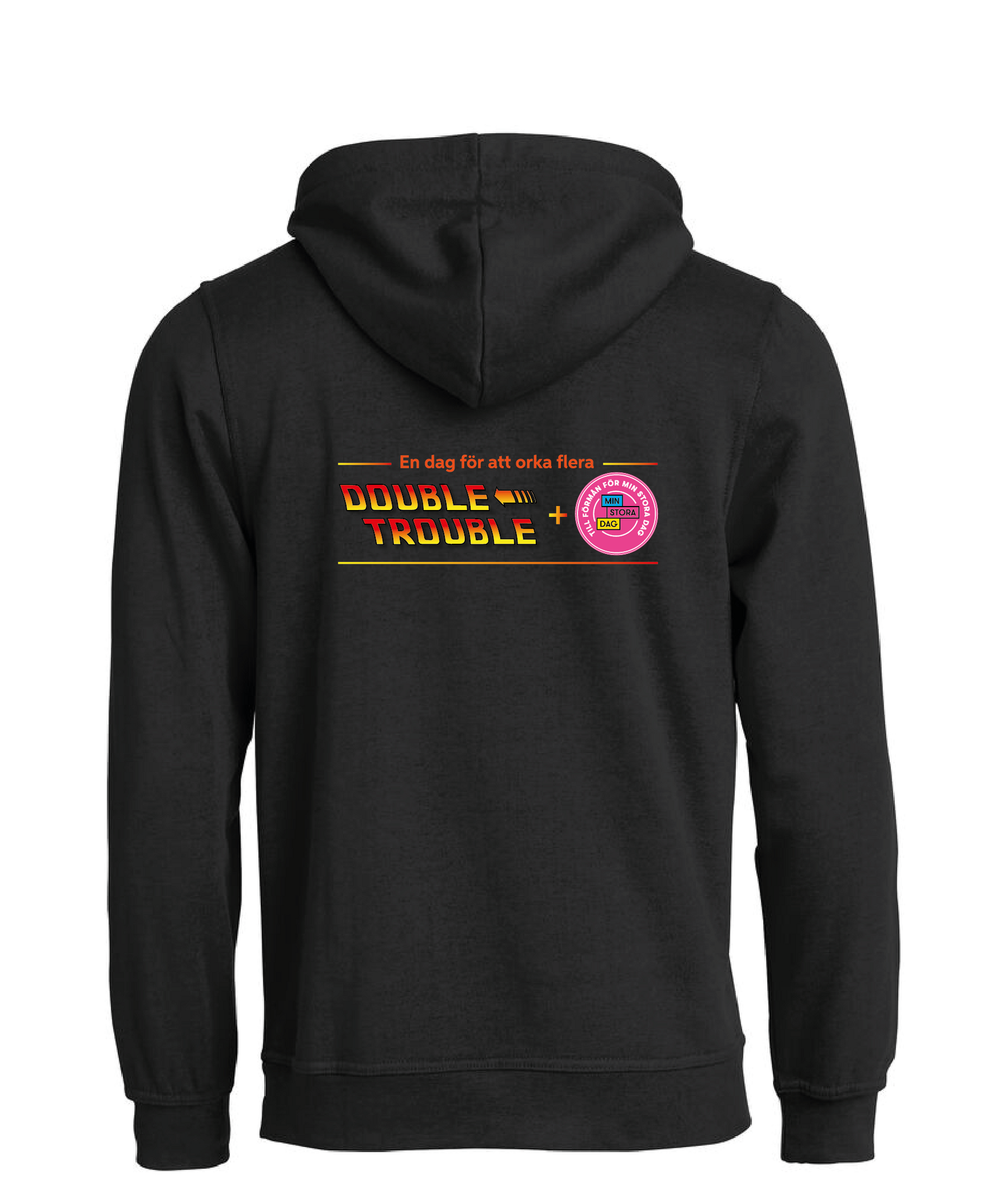 Svart HOODTRÖJA "Double Trouble" rygg
