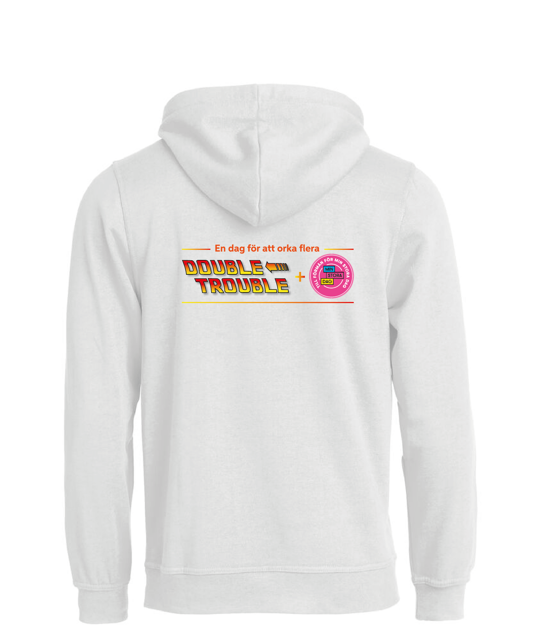 Vit HOODTRÖJA "Double Trouble" rygg