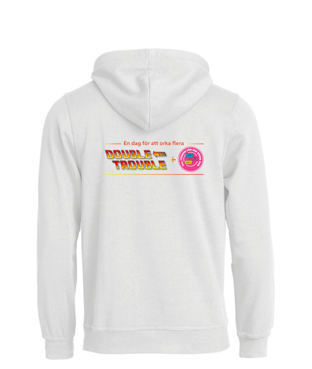 Vit HOODTRÖJA "Double Trouble" rygg