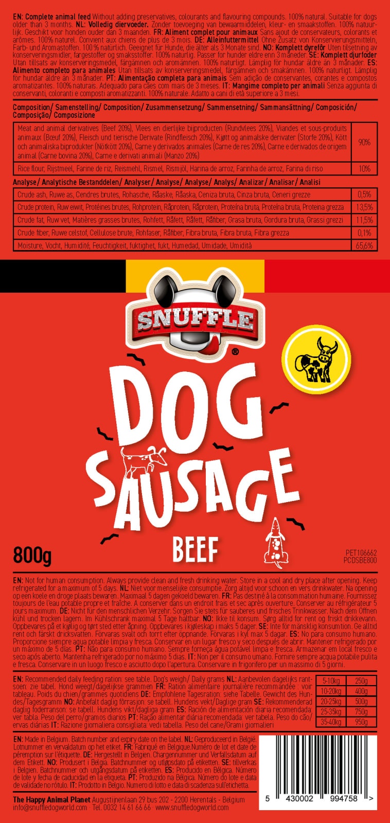 Hundepølse Snuffle Oksekjøtt 800g