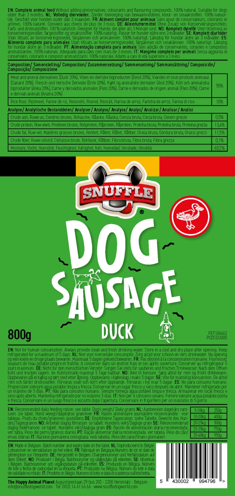 Hundepølse Snuffle And 800g