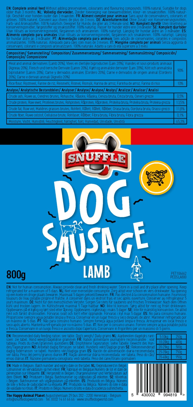 Hundepølse Snuffle Lam 800g