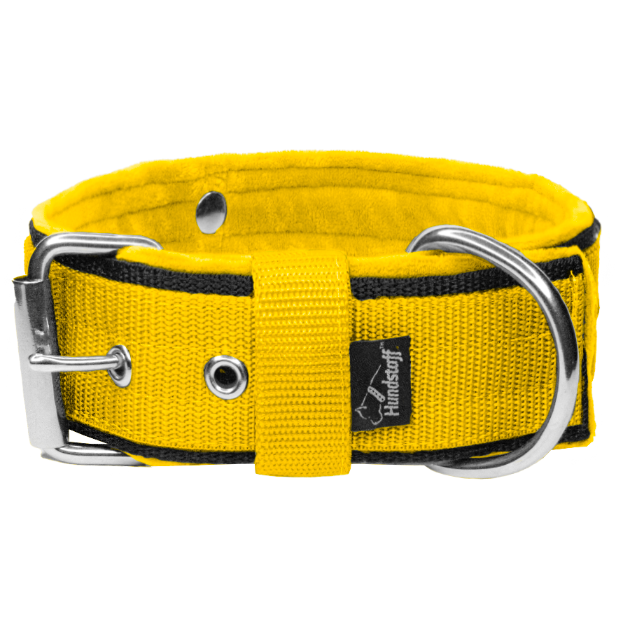 Grip Yellow - brett gult hundhalsband med handtag