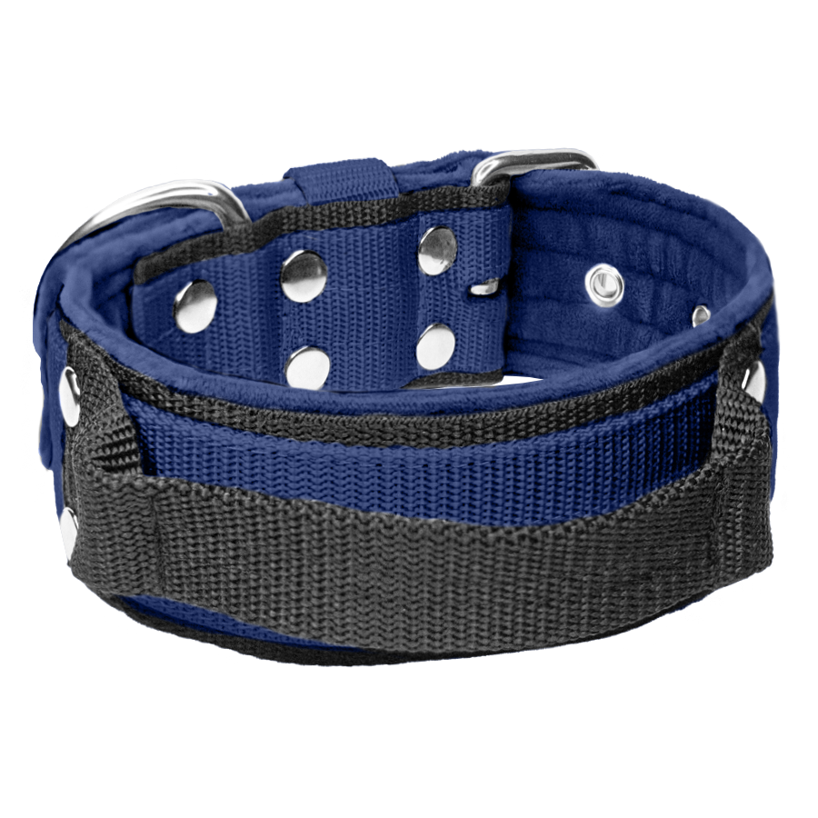 Grip Navy Blue - brett mörk blått hundhalsband med handtag