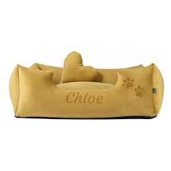 Velvet Mustard Yellow - Dog bed with name