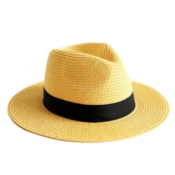 Gul halm Fedora hatt med Poly Band