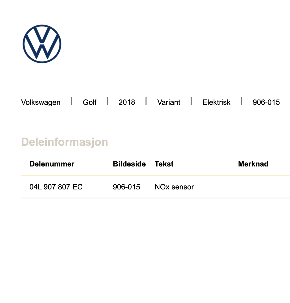 NOx sensor  VW Golf OE 04L 907 807 EC