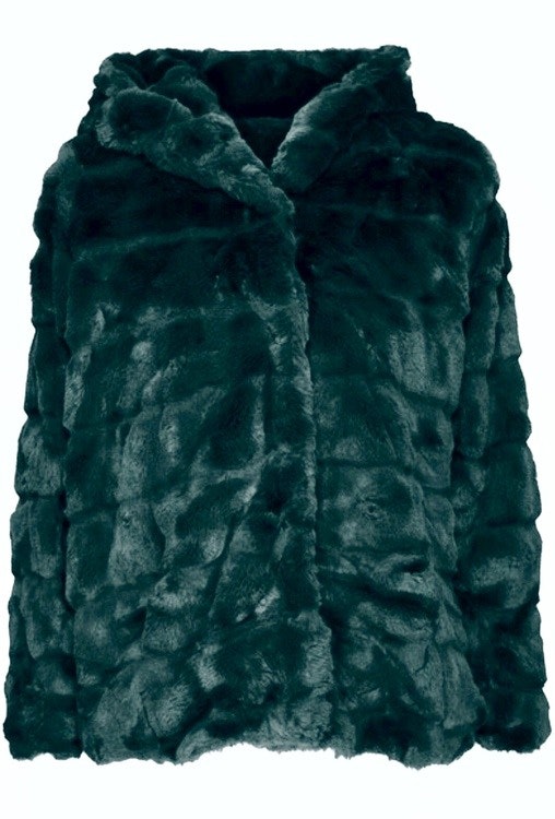 Huda Hooded Faux Fur Jacket Dark Green