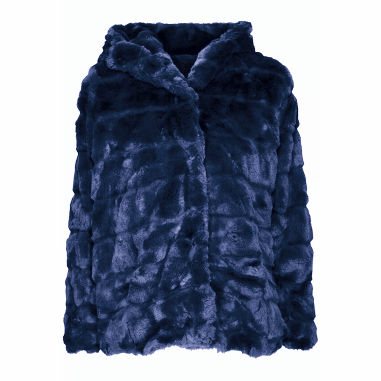 Huda Hooded Faux Fur Jacket Navy