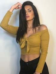 Lexi Long Sleeve Crop Top With Tie Yellow