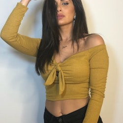 Lexi Long Sleeve Crop Top With Tie Yellow