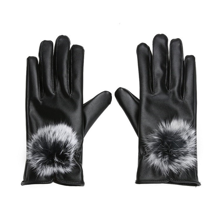 Eleena Rabbit Fur Gloves Black Touch