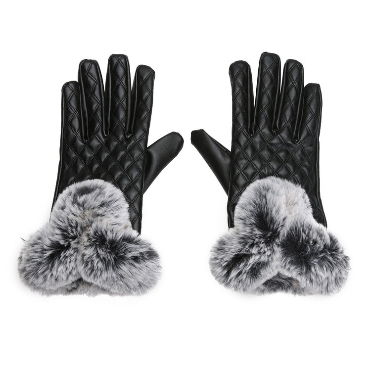 Ella  Faux Fur Gloves Black Touch
