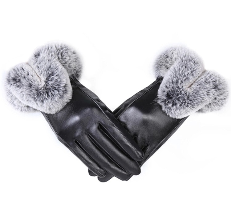 Eyla Faux Fur Gloves Black Touch