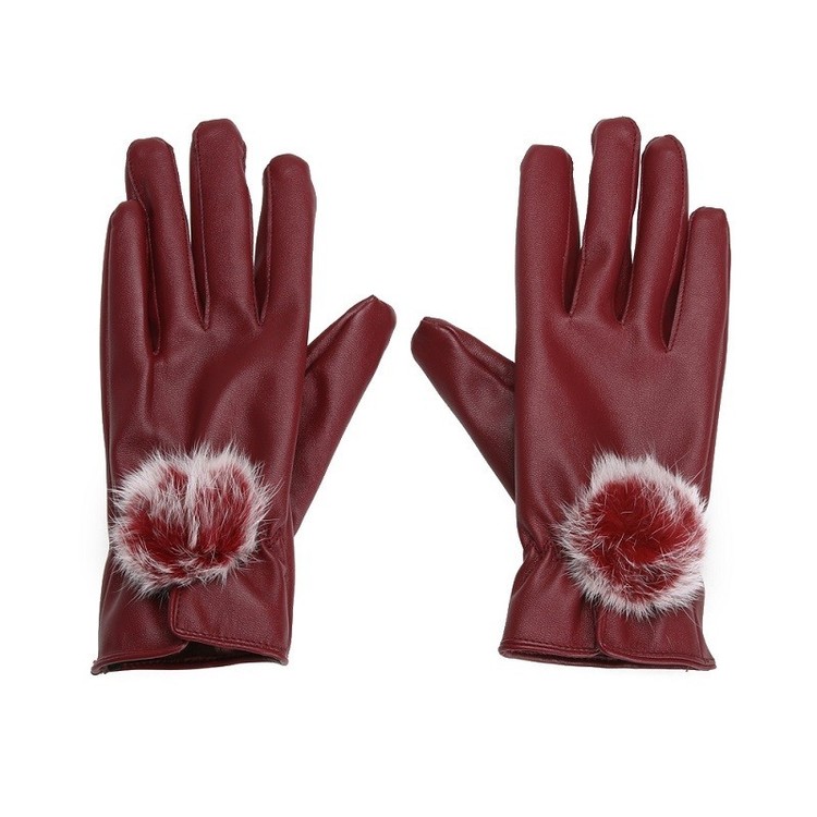 Eleena Rabbir Fur Gloves Red Touch
