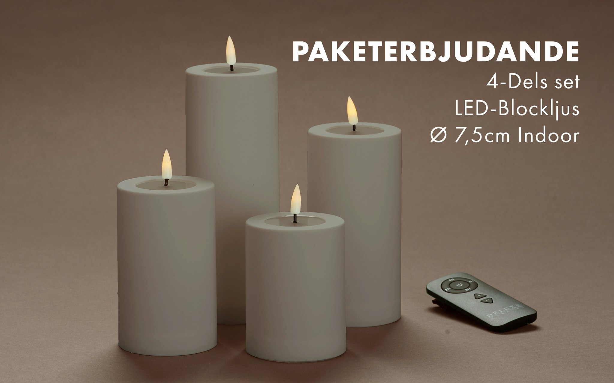 Inomhus Deluxe LED-Blockljus Paket Ø7,5 SAND Set av 4