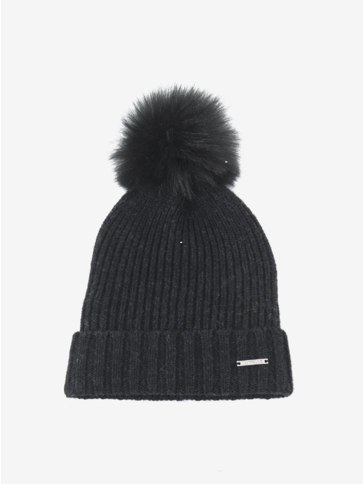 Pom Pom Beanie, Dark Grey Melange