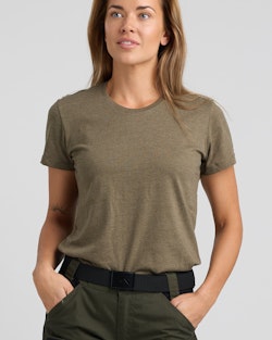 Grön-Melange T-shirt Dam i Bomull, Funktionell Bas för Friluftslivet
