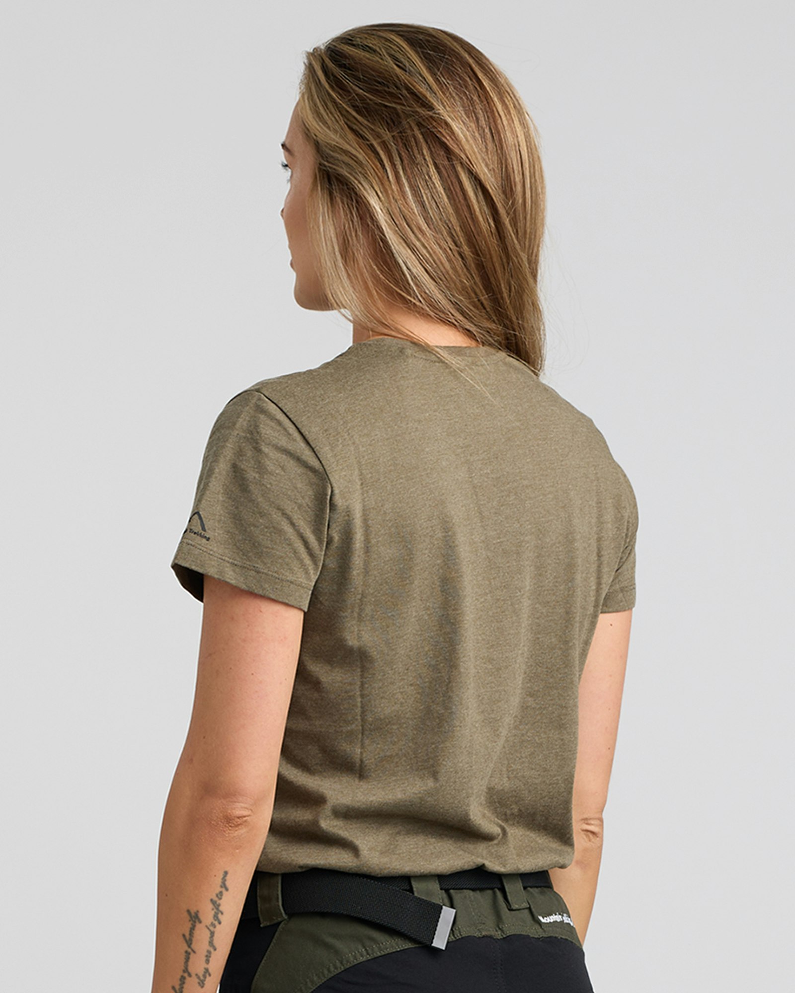 Grön-Melange T-shirt Dam i Bomull, Funktionell Bas för Friluftslivet