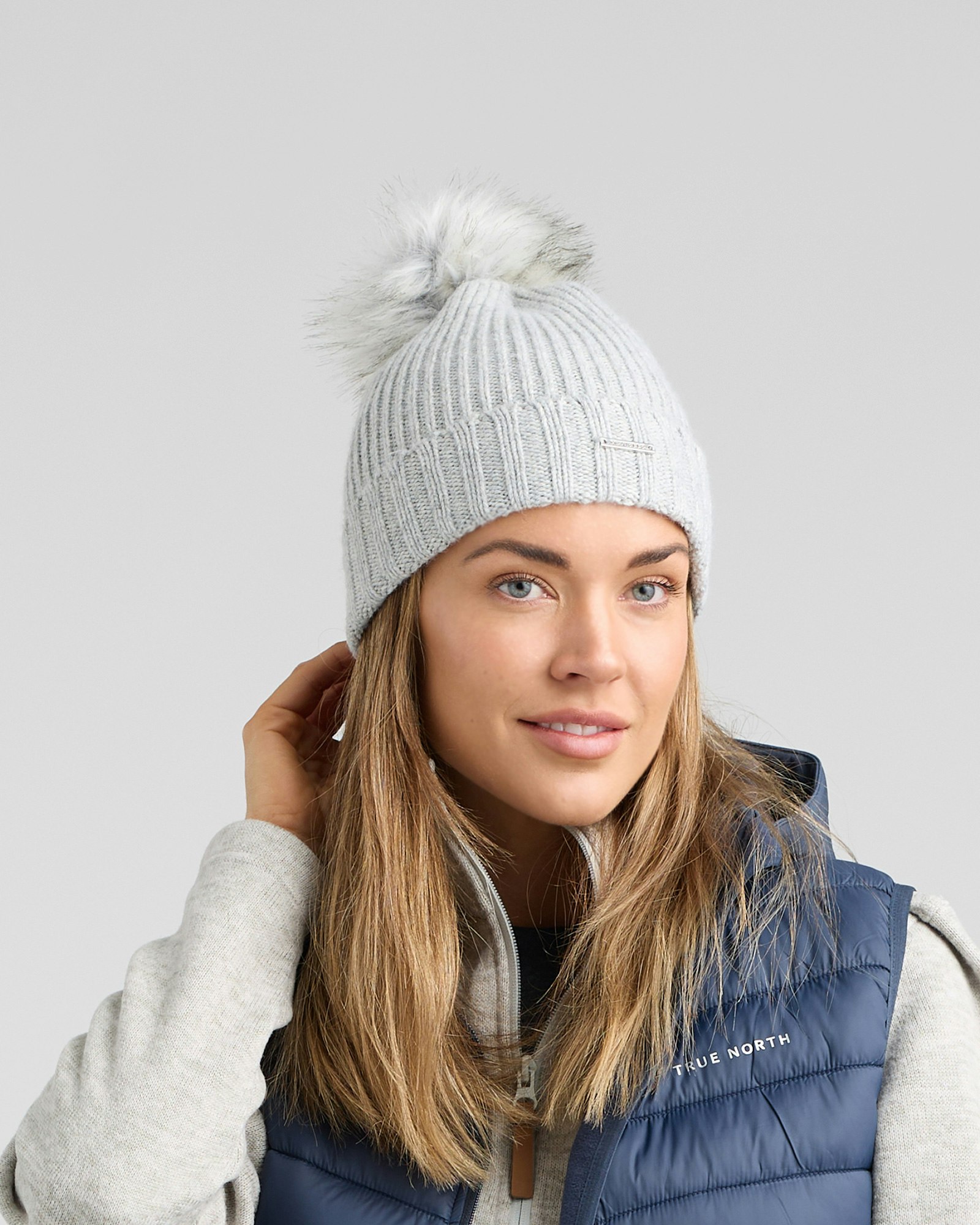 Pom Pom Beanie, Soft Grey