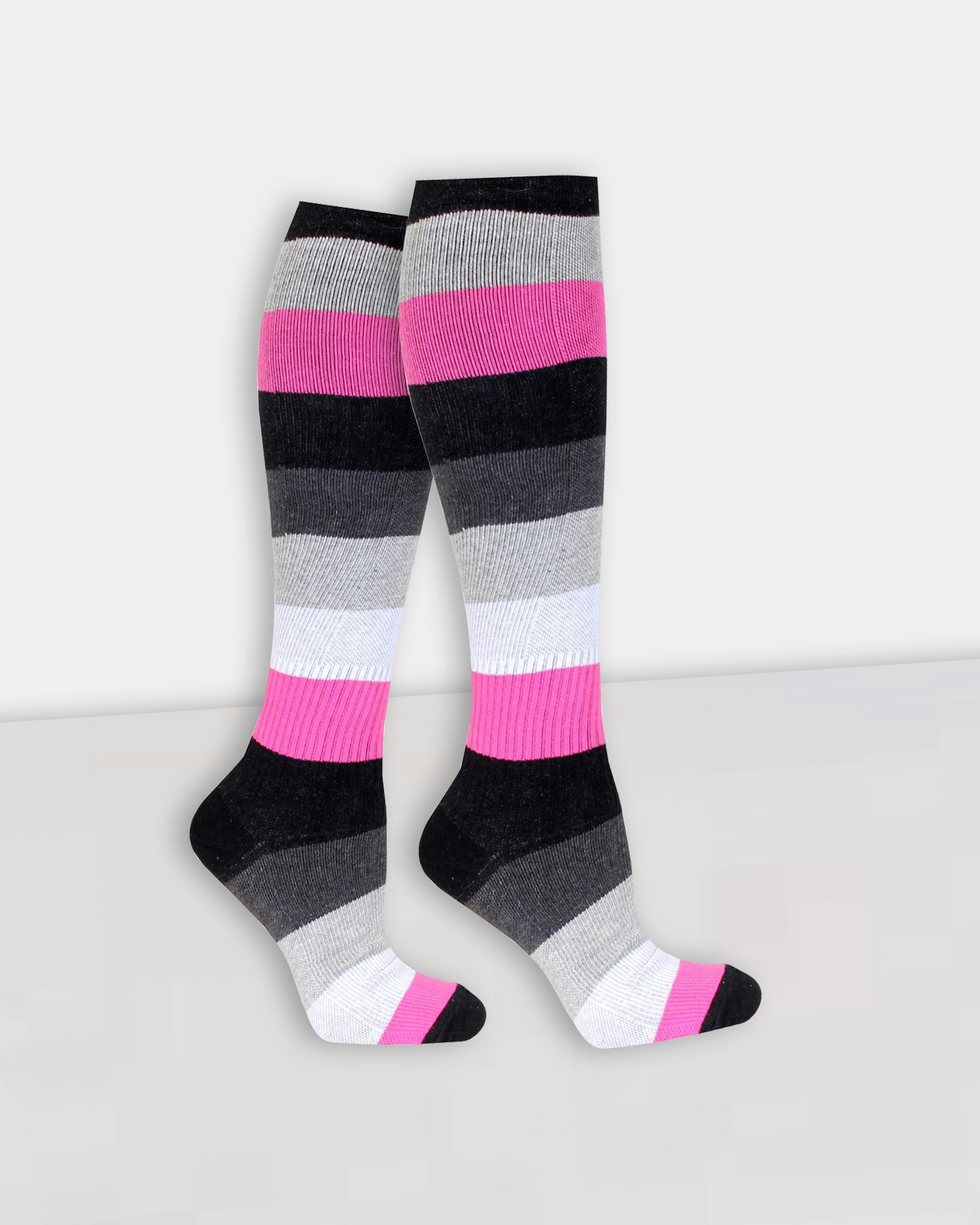 Blockrand Cerise/Grå Stödstrumpa 11-14 mmHg Bomull