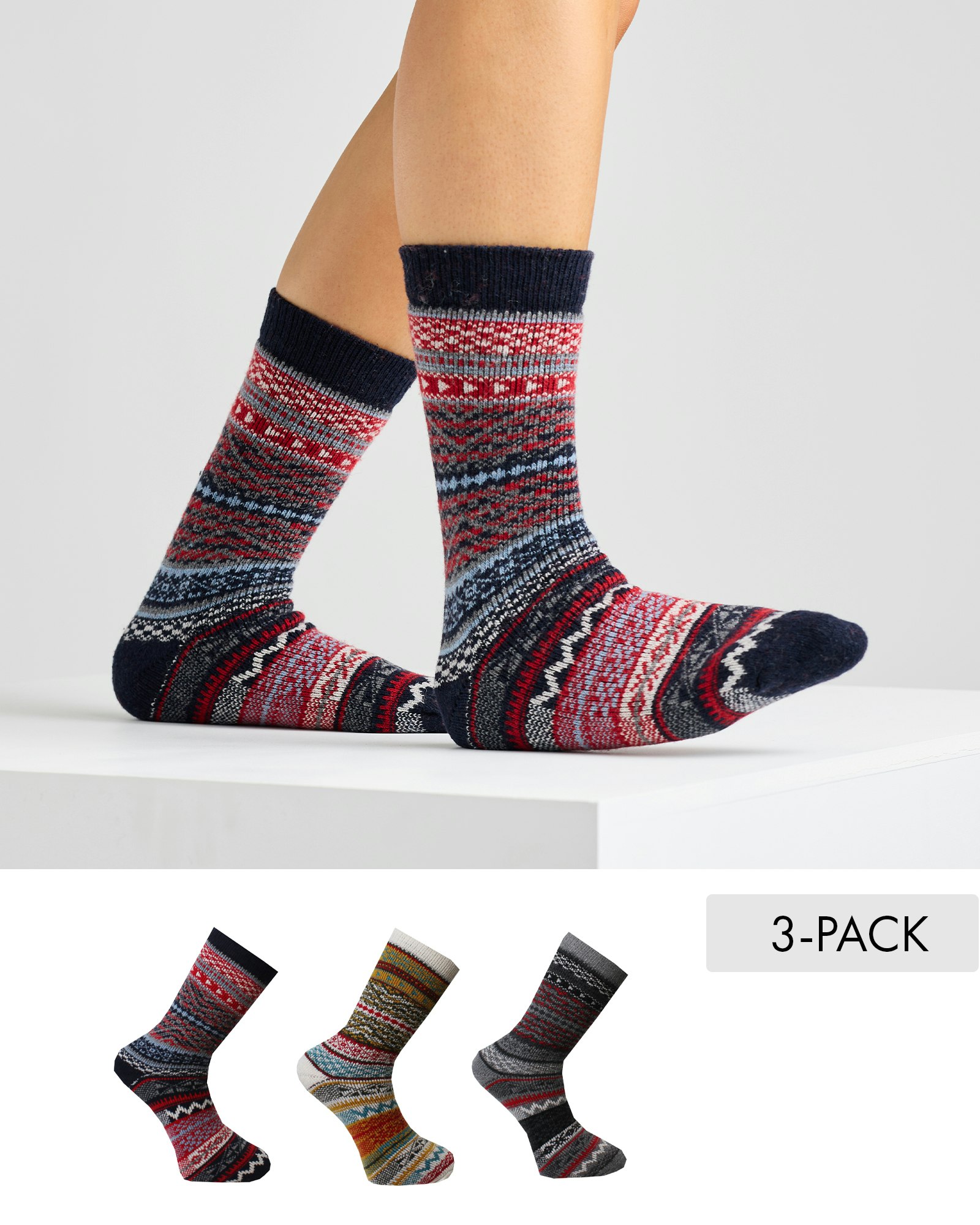 Mönstrade Ullsockor i 3-pack