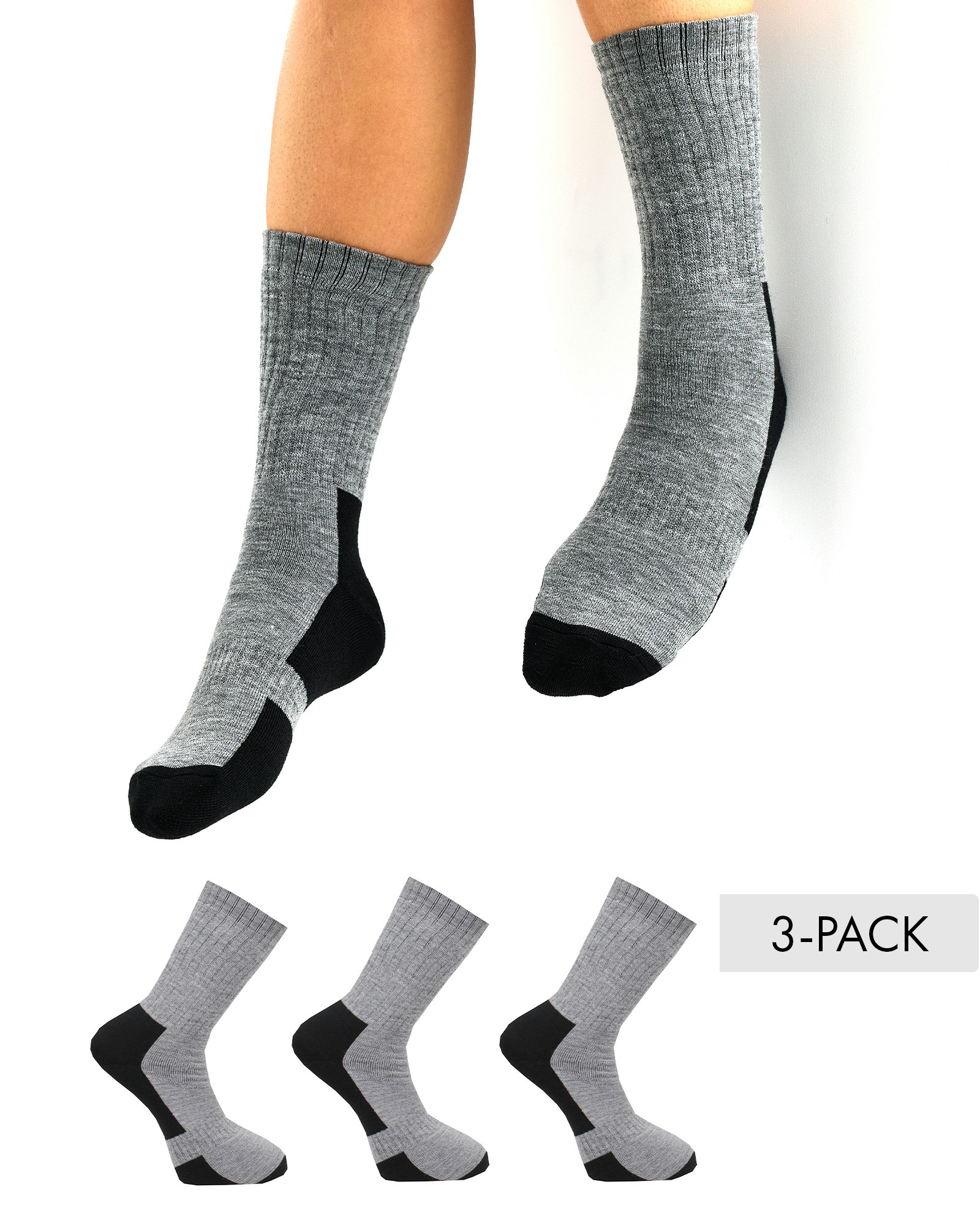 Thermal Hiking Wool Socks Grey/Black 3-pack