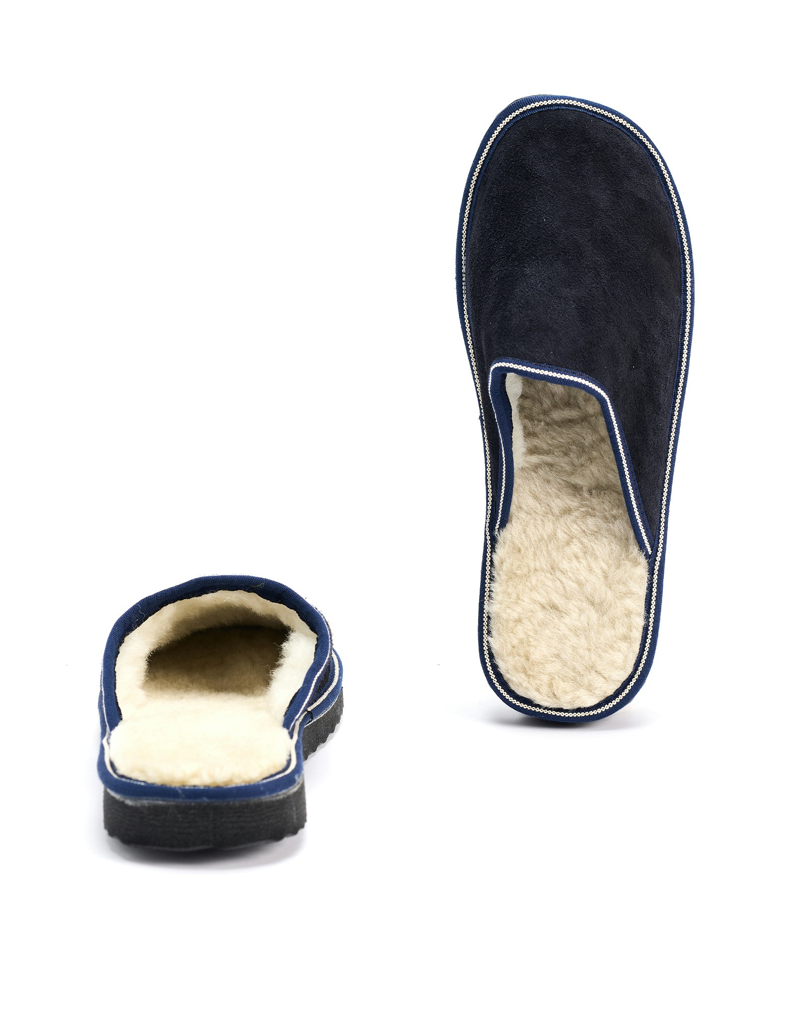 Mocka Slippers i Fårskinn SÄLEN, Navy