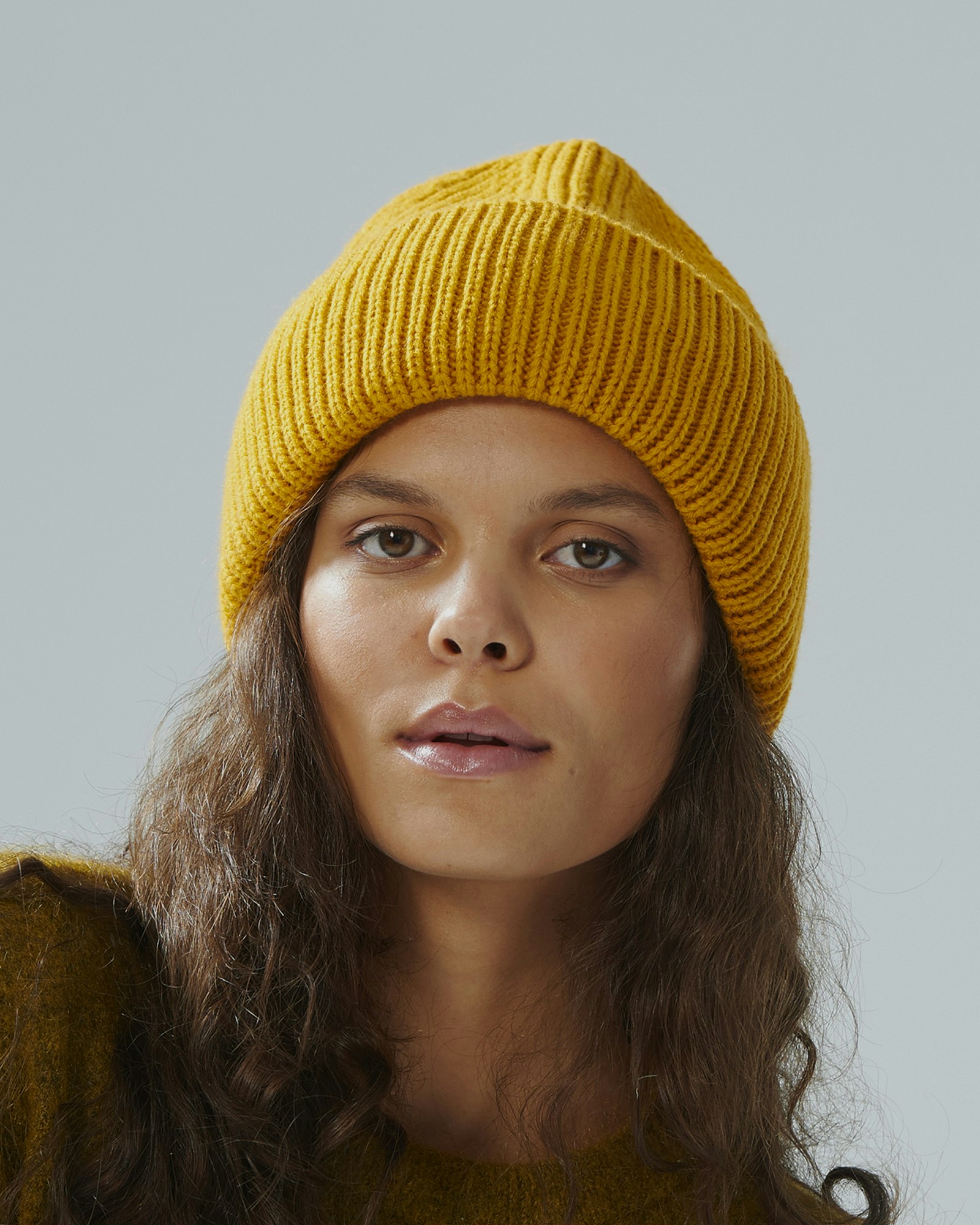 Ribbed Oversized Beanie, Yellow