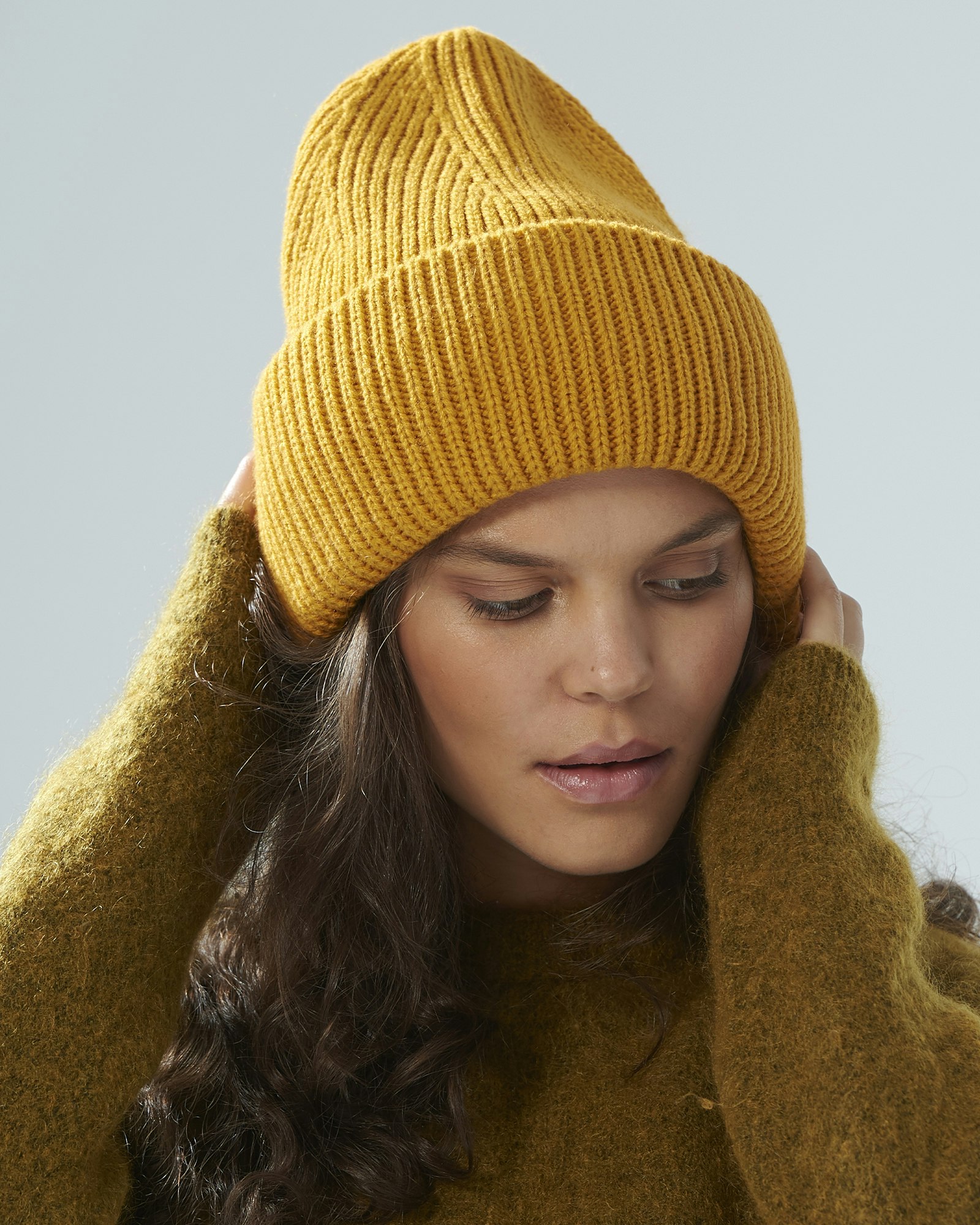 Ribbed Oversized Beanie, Yellow