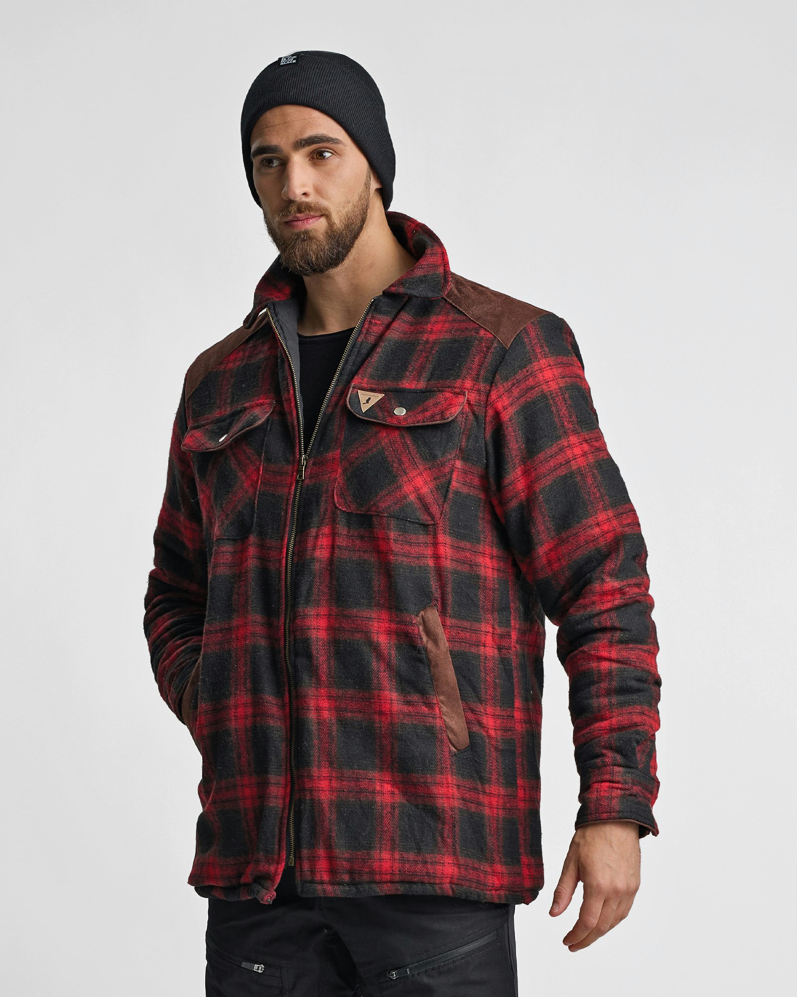 Fodrad Overshirt i Röd/Svart Rutig Flanell – Herr