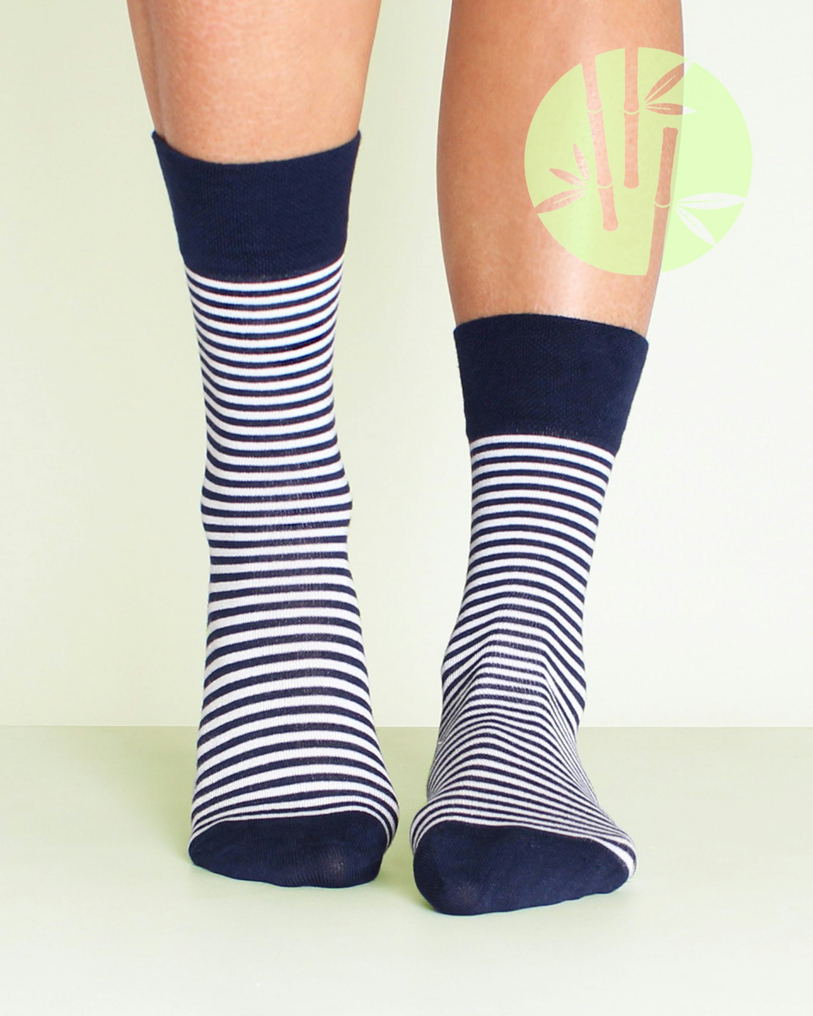 Strumpor i Bambu 3-Par, Stripes Marin-Vit