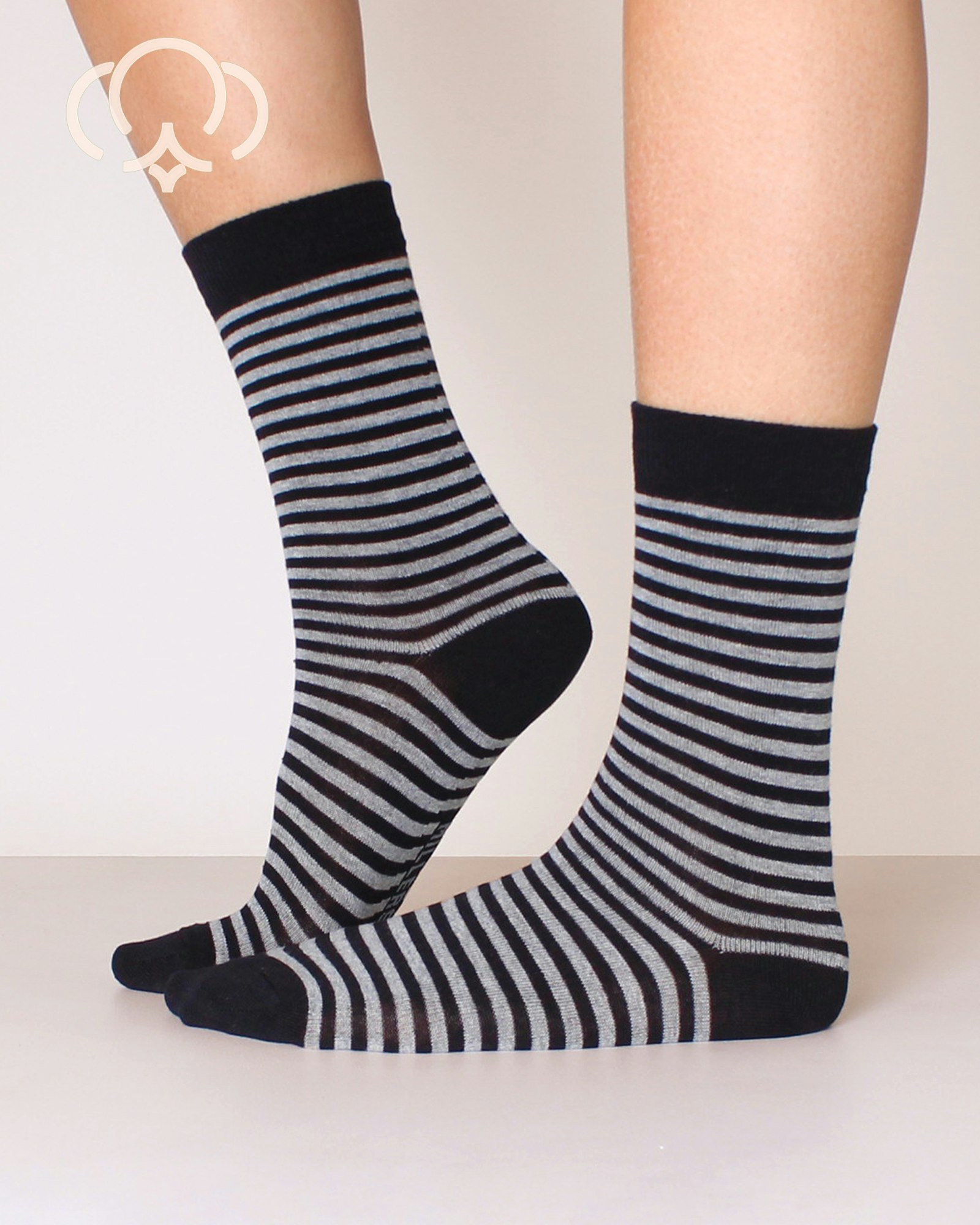 Quality Cotton, Small-Stripe Svart-Grå, 3-Par