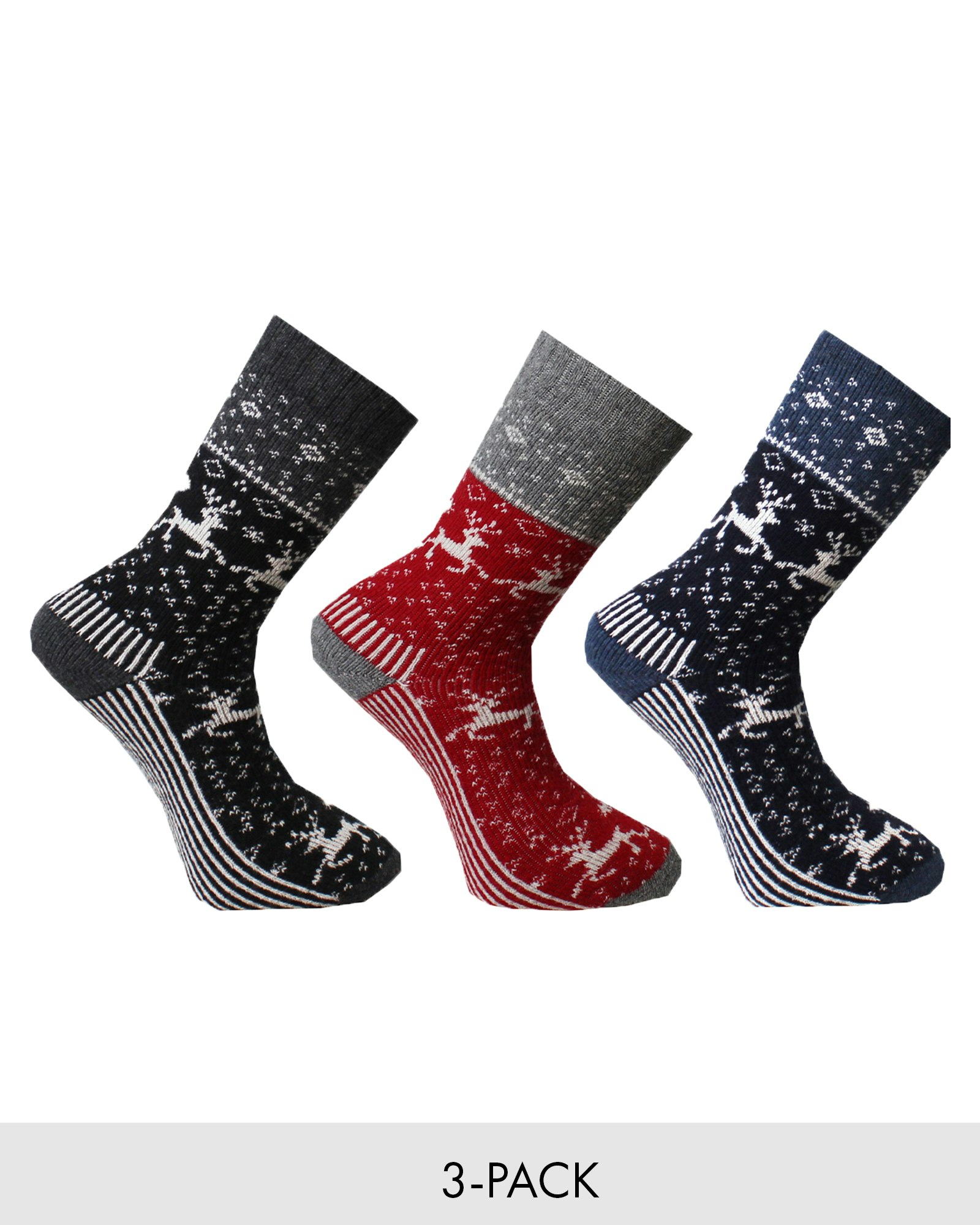 Mönstrade Ullsockor Reindeer i 3-pack