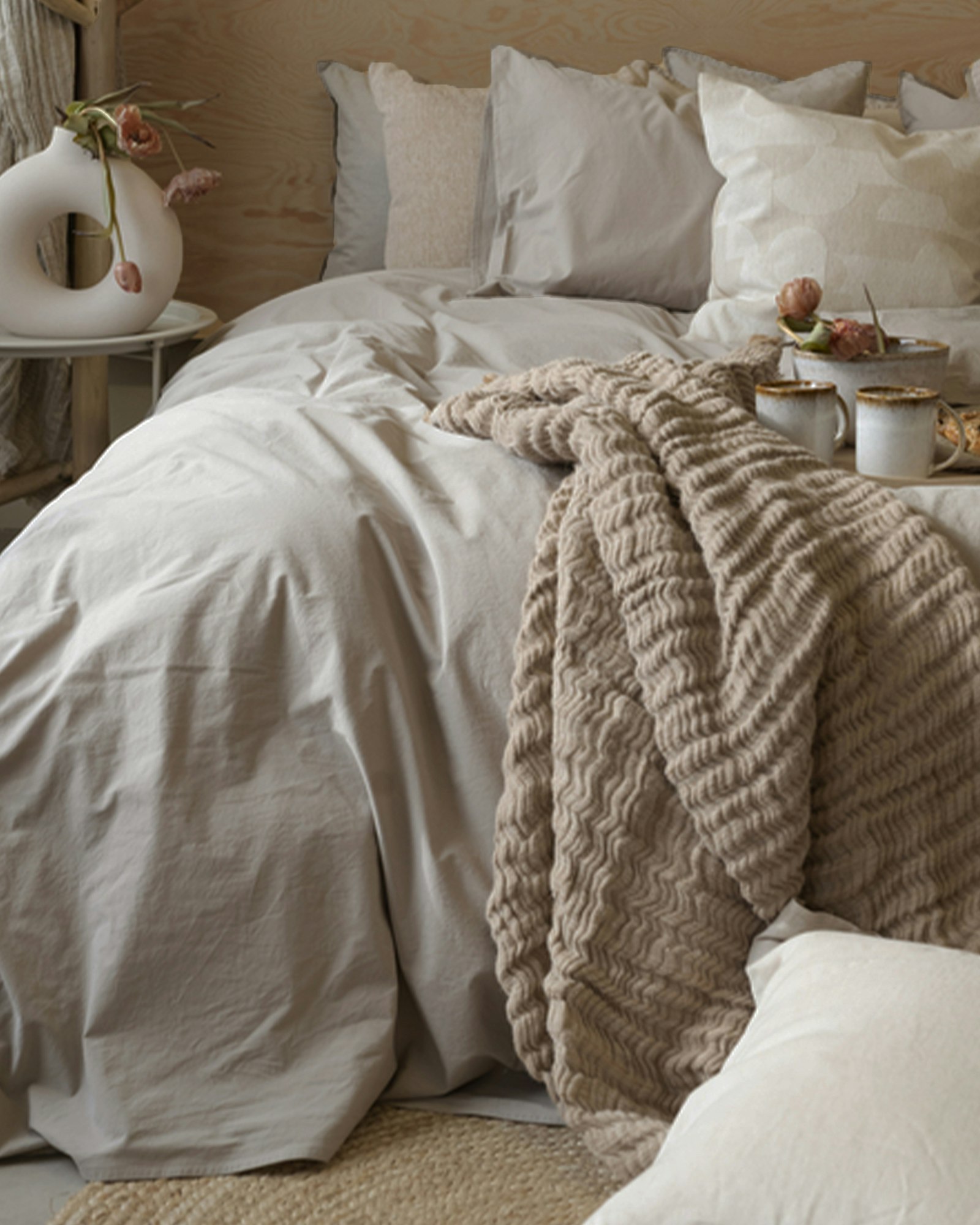 Påslakanset Waveless Percale - Sand